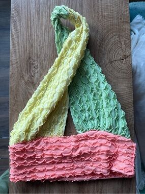 Ruffled Halter Top in Pastel Yellow, Mint & Coral xs/small